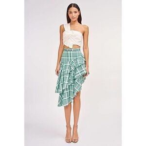 AMUR EUC Green Plaid Pippie High-low Ruffled Hem Skirt US 2